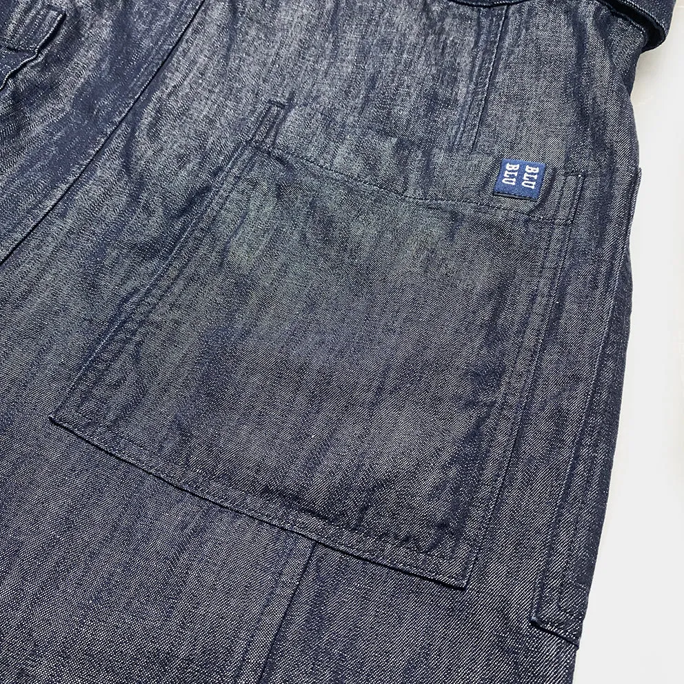 BZEN M.1063 SAWADEE-CL RELAX FIT UNISEX ANKLE LENGTH COTTON LINEN THAI FISHERMEN 4 POCKET DENIM WRAP PANT-7OZ-E0 INDIGO