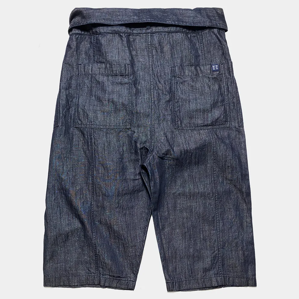 BZEN M.1063 SAWADEE-CL RELAX FIT UNISEX ANKLE LENGTH COTTON LINEN THAI FISHERMEN 4 POCKET DENIM WRAP PANT-7OZ-E0 INDIGO
