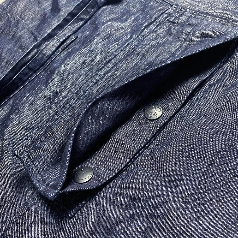 BZEN M.1063 SAWADEE-CL RELAX FIT UNISEX ANKLE LENGTH COTTON LINEN THAI FISHERMEN 4 POCKET DENIM WRAP PANT-7OZ-E0 INDIGO