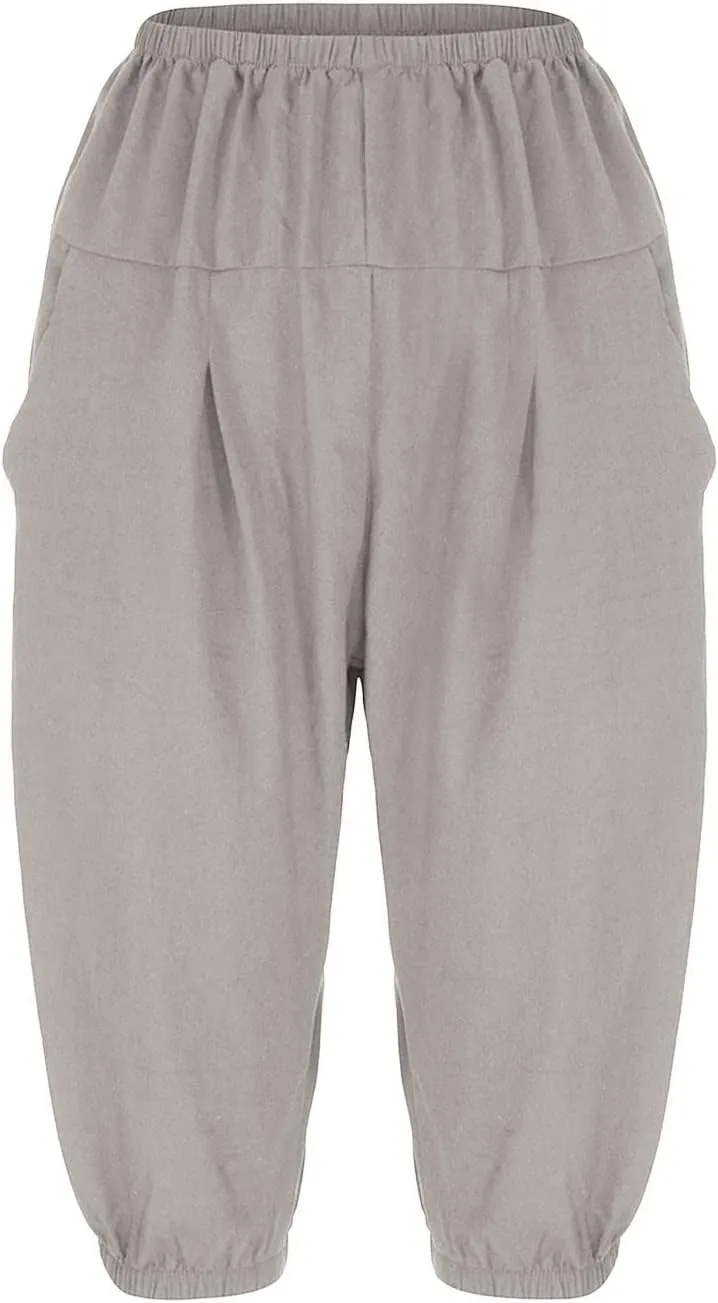 BZGTZT Capri Pants for Women Summer Fashion High Waist Elastic Cropped Trousers Wide Leg Casual Linen Pants with Pocket