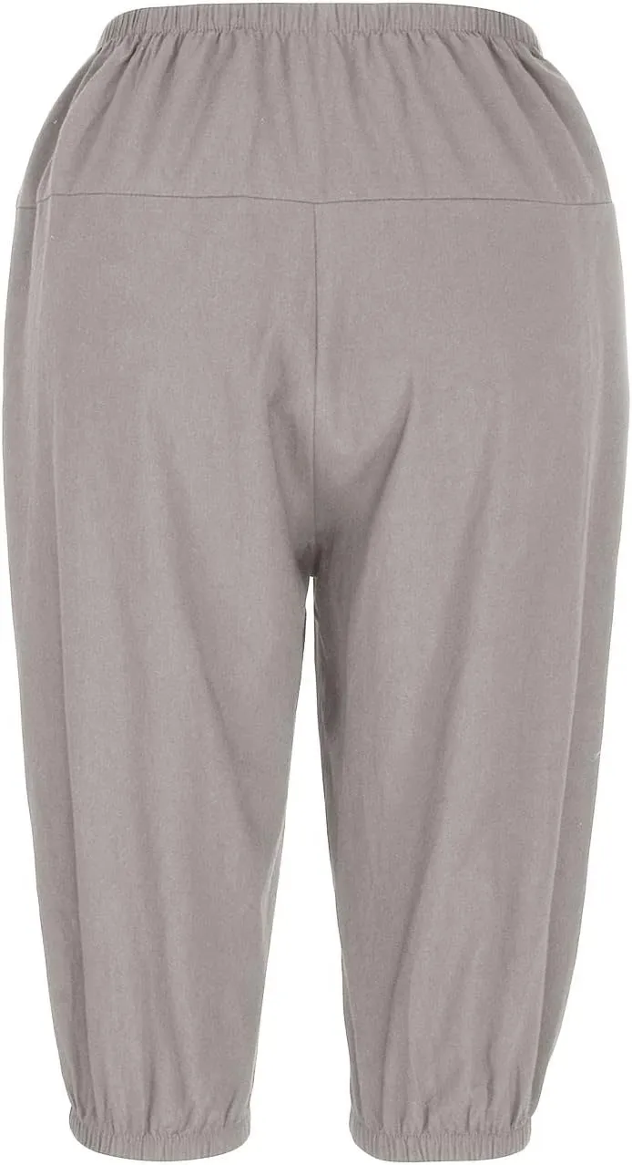 BZGTZT Capri Pants for Women Summer Fashion High Waist Elastic Cropped Trousers Wide Leg Casual Linen Pants with Pocket