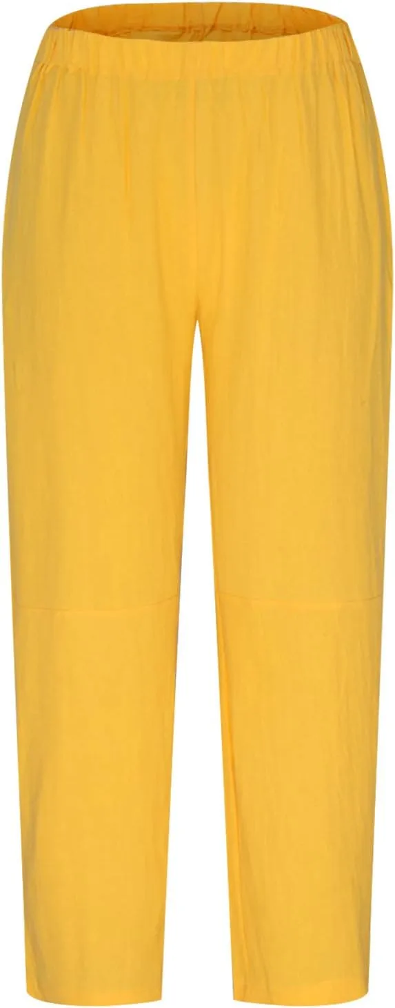 BZGTZT Plus Size Linen Pants for Women Summer Straight Wide Leg Pants Elastic High Waist Trousers Casual Comfy Palazzo Pants