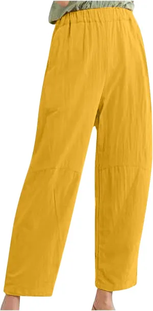 BZGTZT Plus Size Linen Pants for Women Summer Straight Wide Leg Pants Elastic High Waist Trousers Casual Comfy Palazzo Pants