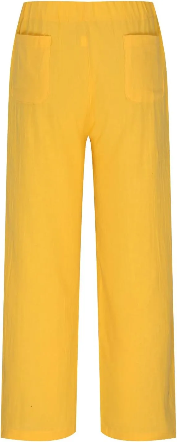 BZGTZT Plus Size Linen Pants for Women Summer Straight Wide Leg Pants Elastic High Waist Trousers Casual Comfy Palazzo Pants