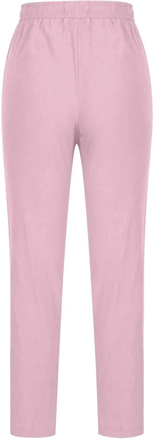 BZGTZT Wide Leg Pants for Women Summer High Waist Drawstring Pants Loose Fit Beach Pants Comfy Lightweight Linen Trousers