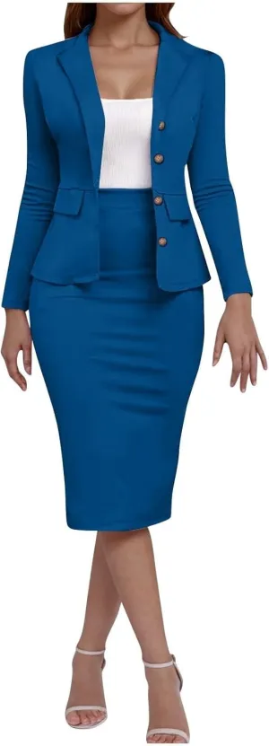 Canbebig Womens Suits 2 Piece Set Lapel Blazer and Pencil Skirt Dressy Suits Business Skirt Suits Work Office Fashion Outfits