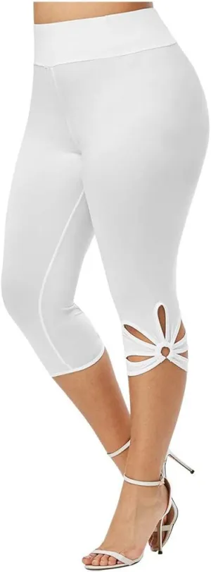 Capri Leggings for Women Summer Tummy Control High Waist Hollow Out Capris Leggings Stretchy Workout Yoga Pants