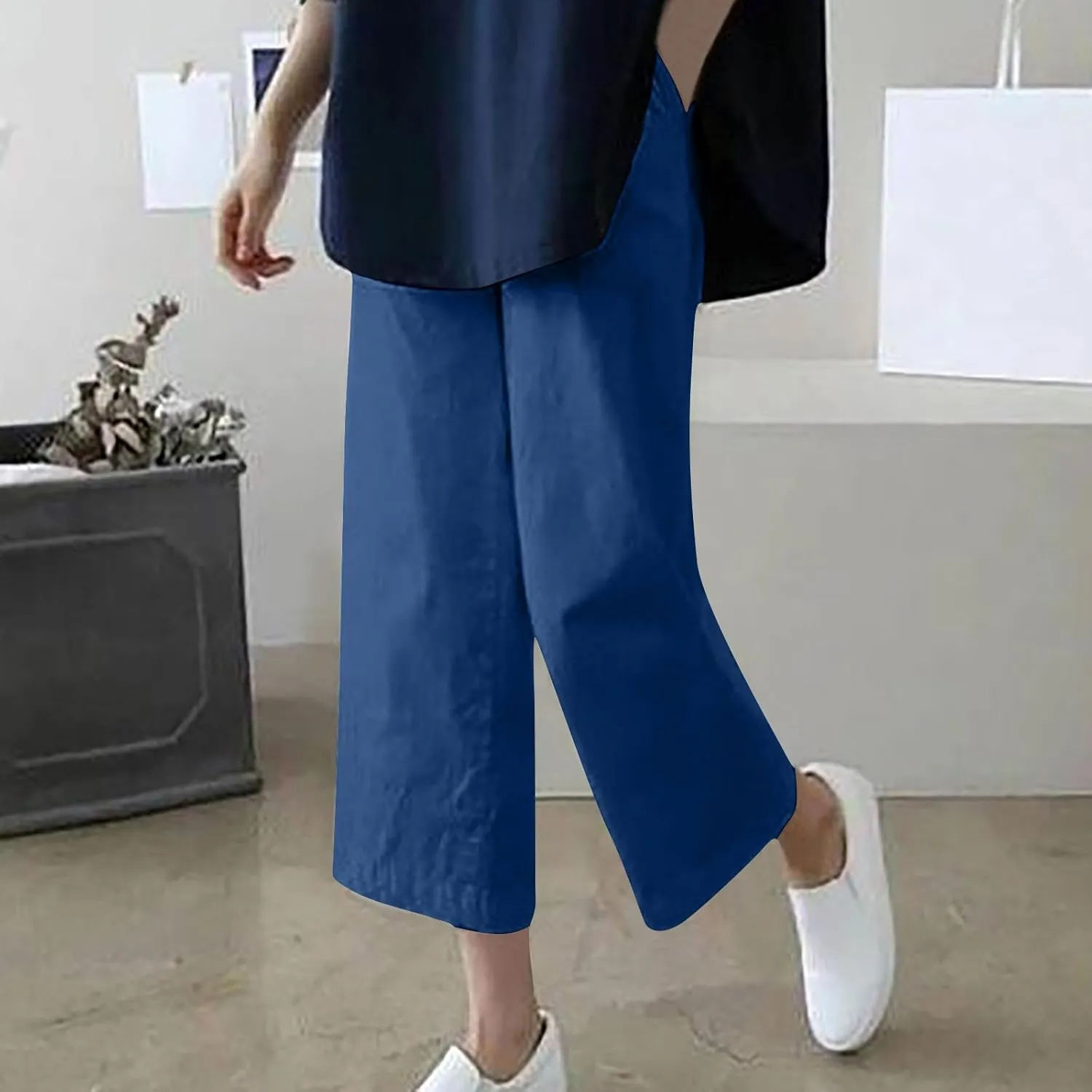 Capri Linen Pants Women Dressy Casual Wide Leg Summer Palazzo Pant High Waisted Flowy Lounge Trouser with Pocket 2025