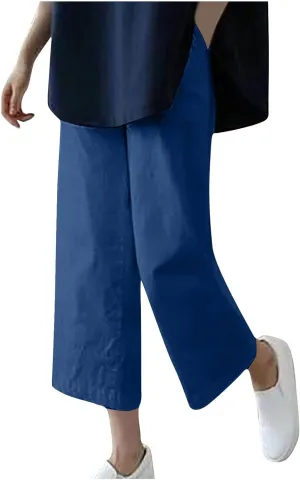 Capri Linen Pants Women Dressy Casual Wide Leg Summer Palazzo Pant High Waisted Flowy Lounge Trouser with Pocket 2025