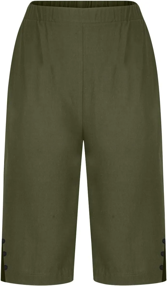 Capri Pants for Women 2025 Knee Length Cotton Linen Capris Summer Straight Leg Loose Beach Bermuda Shorts with Pocket