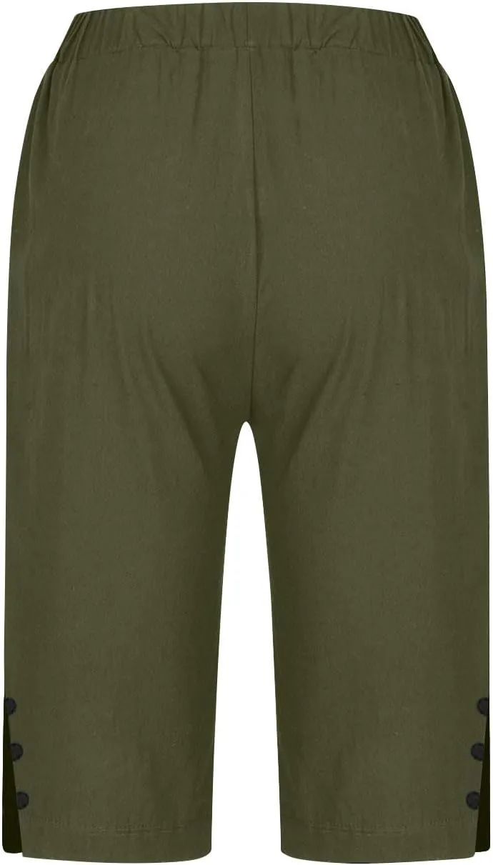 Capri Pants for Women 2025 Knee Length Cotton Linen Capris Summer Straight Leg Loose Beach Bermuda Shorts with Pocket