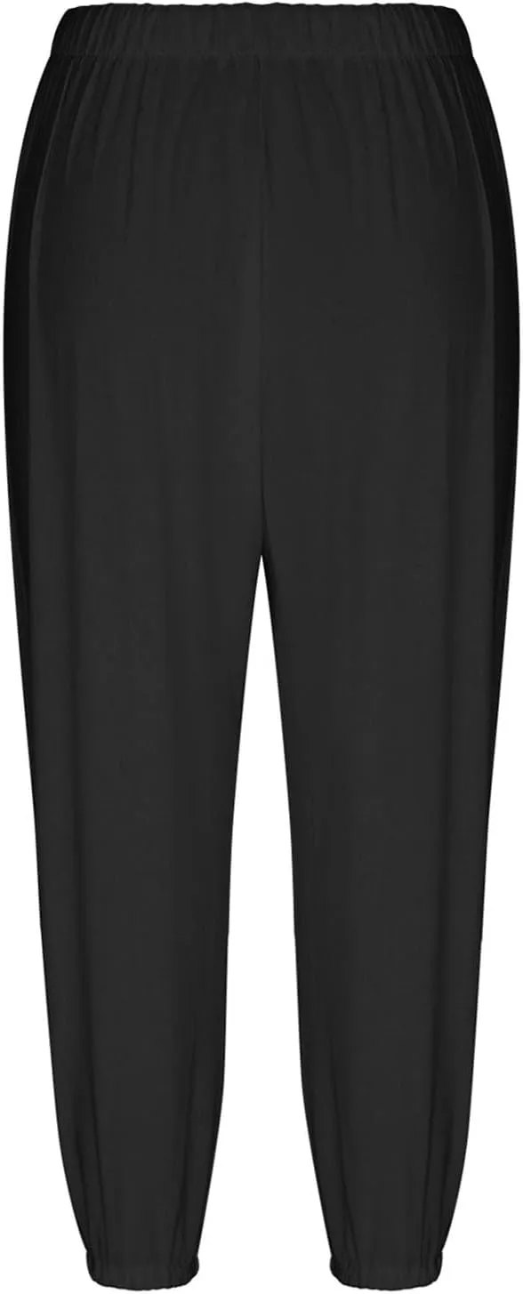 Capri Pants for Women Bottom Button Cropped Linen Pants Drawstring Elastic Waist High Waist Wide Leg Trouser