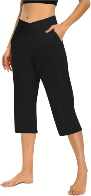 Capri Pants for Women Casual 2025 Summer Cross High Waist Yoga Cropped Pants Workout Wide Leg Plus Size Lounge Capris