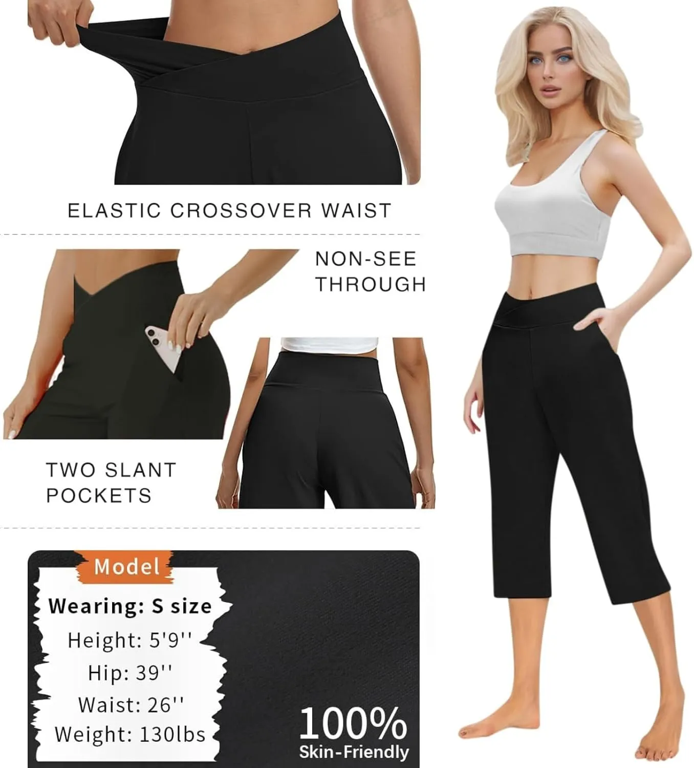 Capri Pants for Women Casual 2025 Summer Cross High Waist Yoga Cropped Pants Workout Wide Leg Plus Size Lounge Capris
