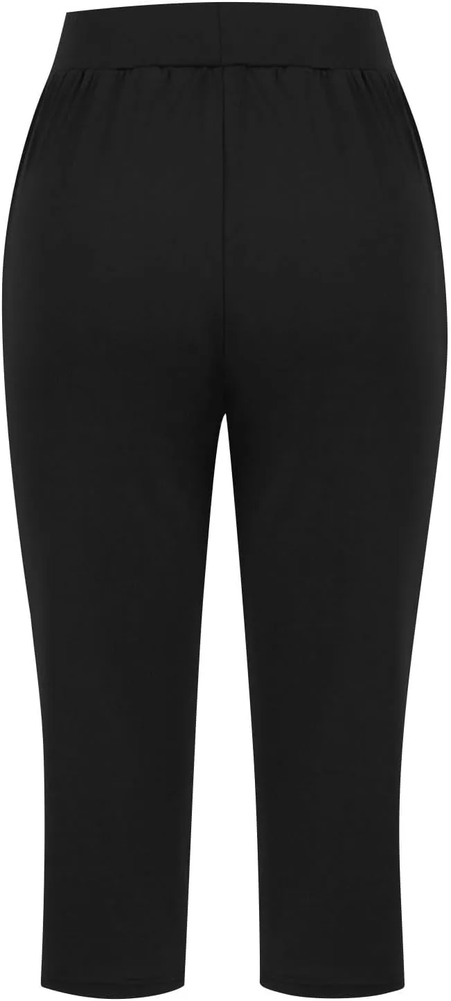 Capri Pants for Women Casual 2025 Summer Cross High Waist Yoga Cropped Pants Workout Wide Leg Plus Size Lounge Capris
