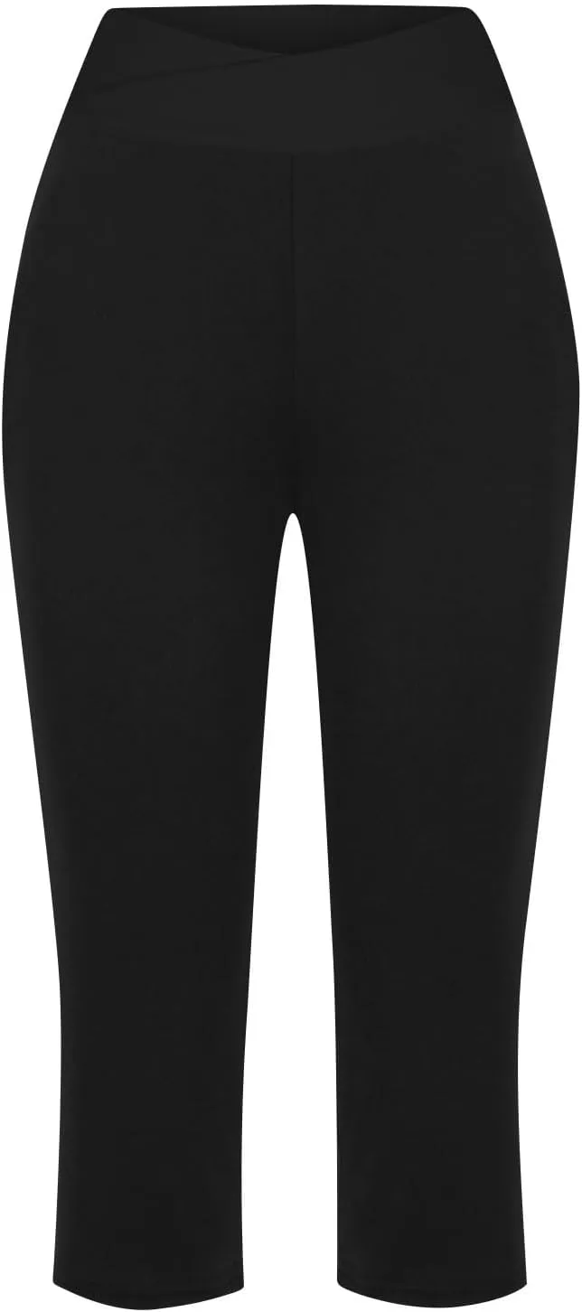Capri Pants for Women Casual 2025 Summer Cross High Waist Yoga Cropped Pants Workout Wide Leg Plus Size Lounge Capris