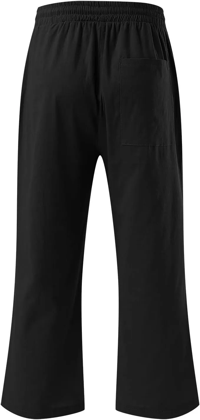 Capris For Women Petite Length Wide Leg Cotton Linen Summer Beach Vacation Cropped Trouser Loose Fit 2024 Sweatpant