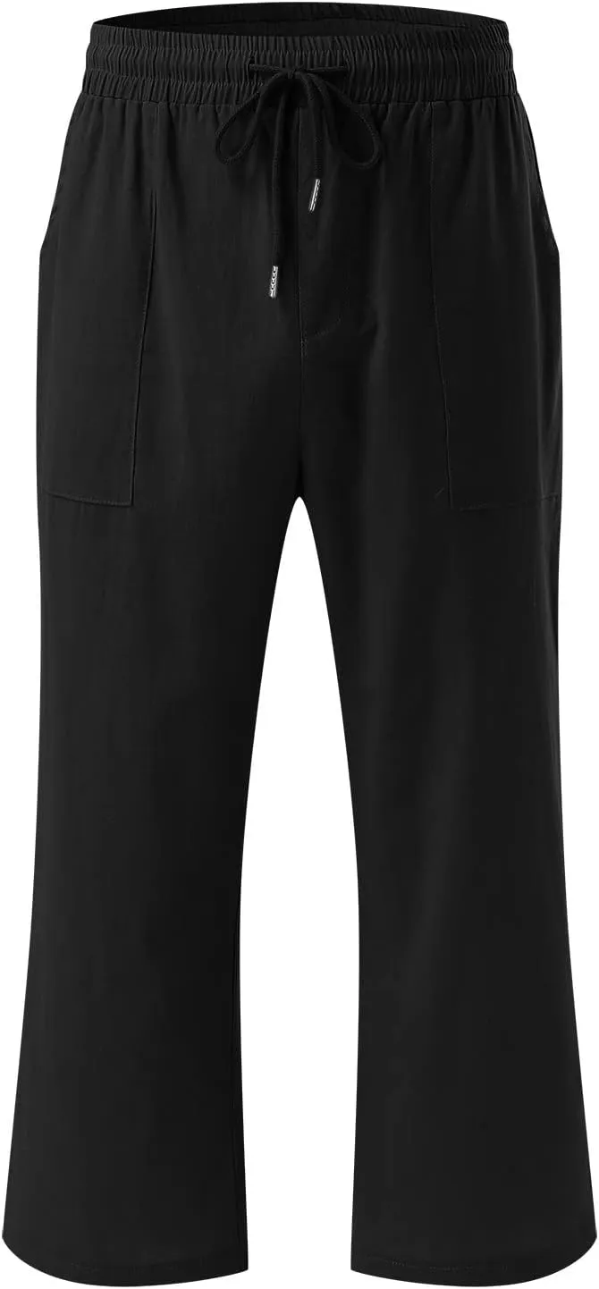 Capris For Women Petite Length Wide Leg Cotton Linen Summer Beach Vacation Cropped Trouser Loose Fit 2024 Sweatpant