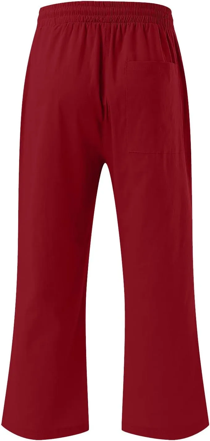 Capris Pants for Women Cotton Linen Loose Straight Wide Leg Drawstring Cropped Trousers Casual Summer Clothing 2025