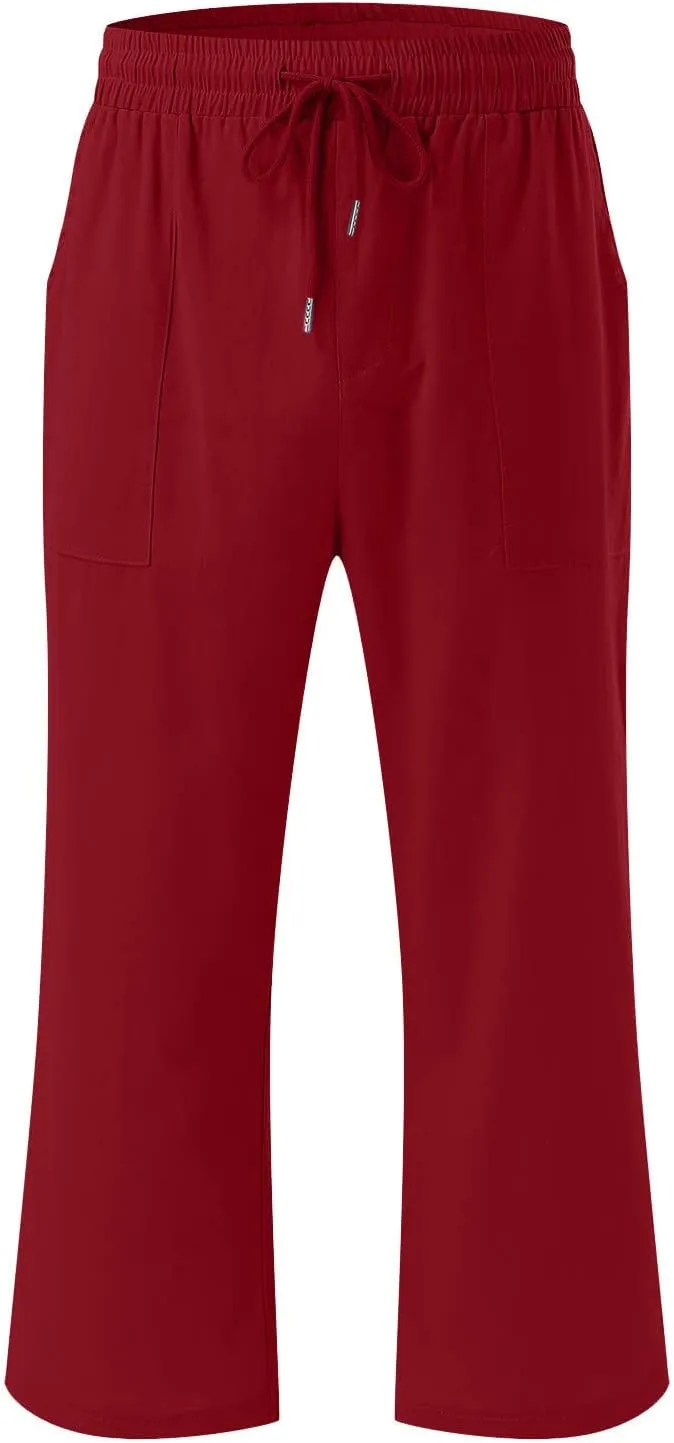 Capris Pants for Women Cotton Linen Loose Straight Wide Leg Drawstring Cropped Trousers Casual Summer Clothing 2025