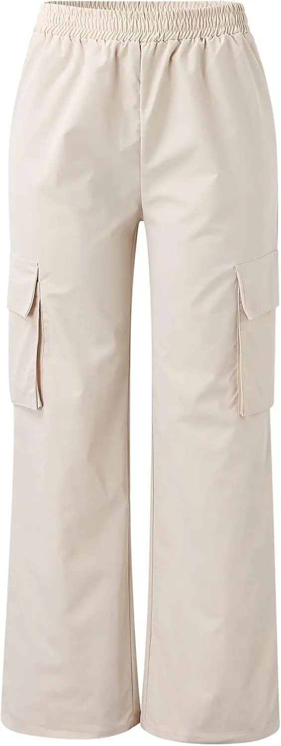 Cargo Pants for Women Elastic High Waist Casual Hiking Pants Wide Leg Baggy Stretchy Y2K Work Trousers with Pockets