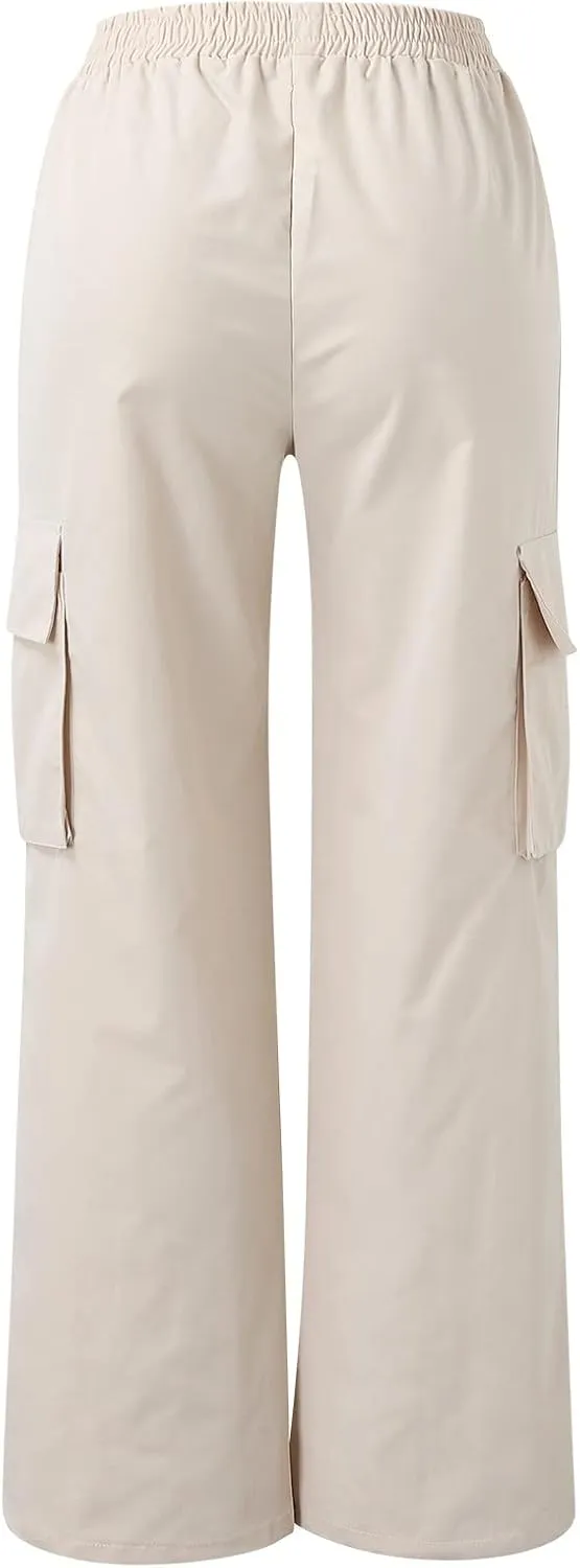 Cargo Pants for Women Elastic High Waist Casual Hiking Pants Wide Leg Baggy Stretchy Y2K Work Trousers with Pockets