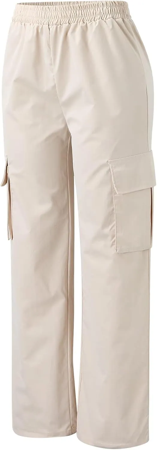 Cargo Pants for Women Elastic High Waist Casual Hiking Pants Wide Leg Baggy Stretchy Y2K Work Trousers with Pockets