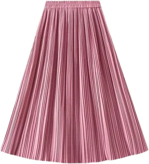 Casual Midi Pleated Skirt Women Autumn Winter Spring High Waist A-Line Skirts