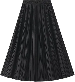 Casual Midi Pleated Skirt Women Autumn Winter Spring High Waist A-Line Skirts