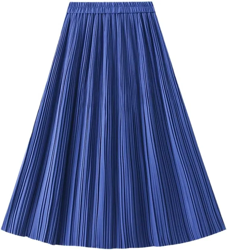 Casual Midi Pleated Skirt Women Autumn Winter Spring High Waist A-Line Skirts