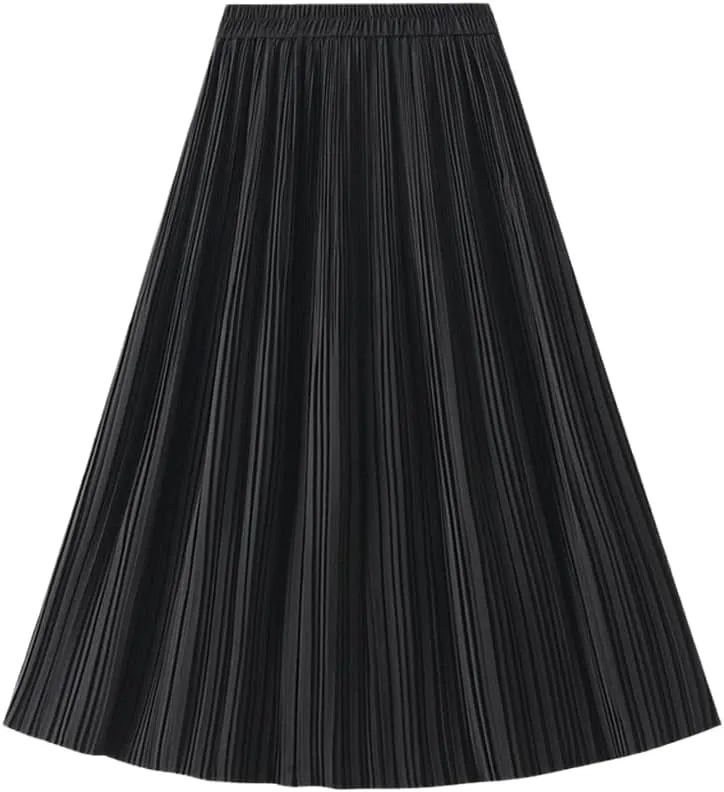 Casual Midi Pleated Skirt Women Autumn Winter Spring High Waist A-Line Skirts