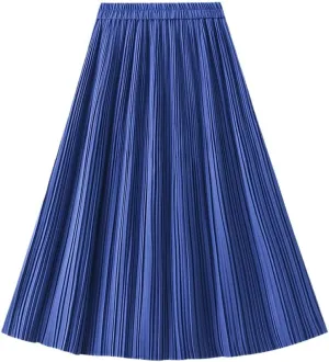 Casual Midi Pleated Skirt Women Autumn Winter Spring High Waist A-Line Skirts