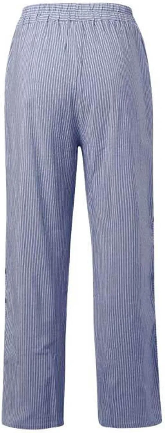 Casual Pants for Women Striped Print Side Button Pants Summer Trendy Elastic Waist Straight Leg Trousers with Pockets