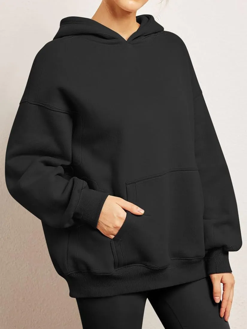 Chaos World Women's Long Sleeve Oversized Pullover Solid Color Y2K Hoodie Fall Winter Sweatshirt with Pocket