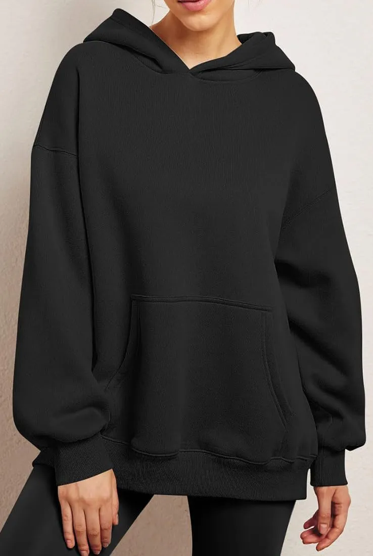 Chaos World Women's Long Sleeve Oversized Pullover Solid Color Y2K Hoodie Fall Winter Sweatshirt with Pocket