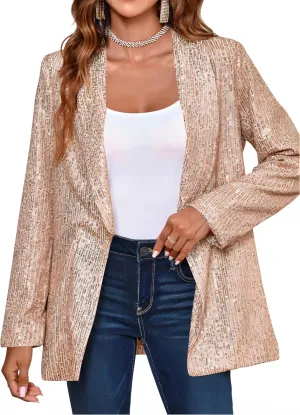Cicy Bell Women's Sequin Shiny Blazer Casual Laple Long Sleeve Sparkly Party Jackets Blazer