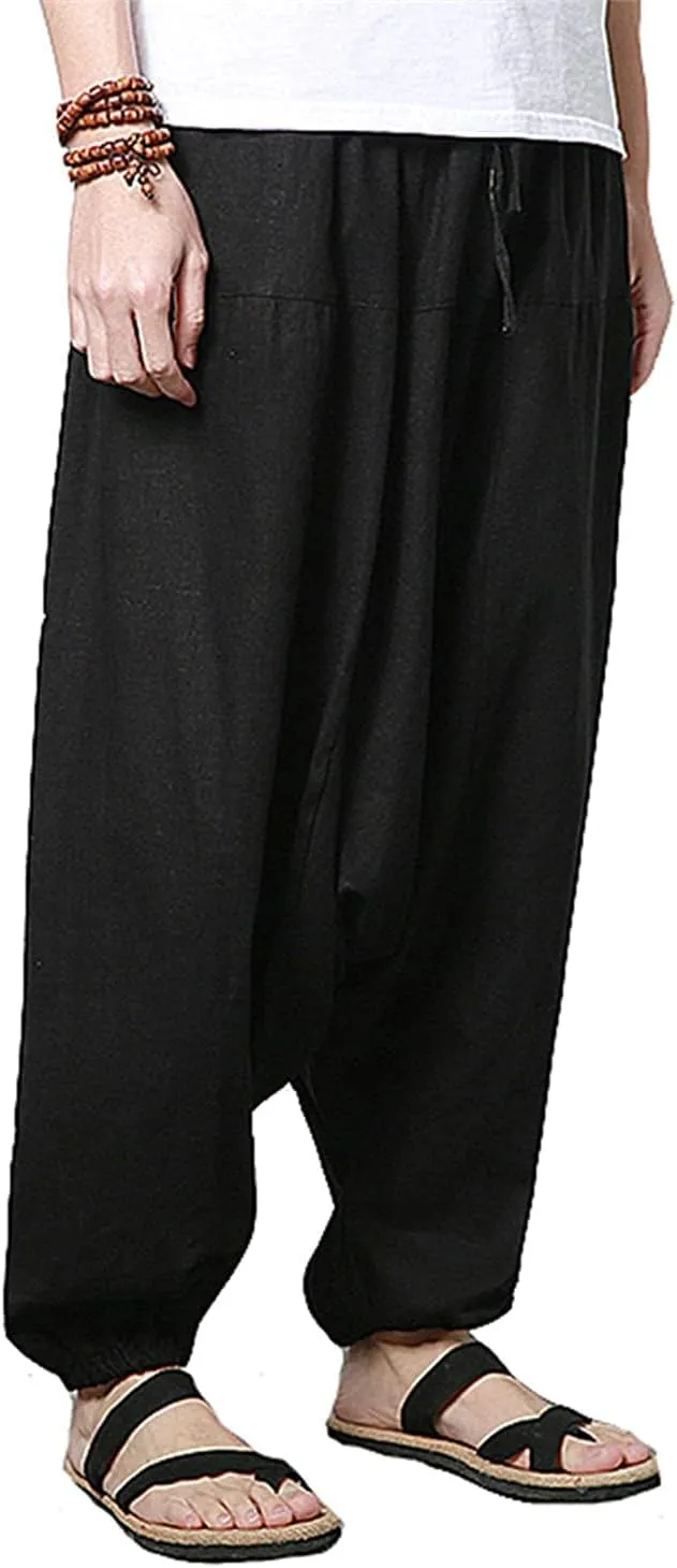CLANMILUMS Men Women Harem Pants Elastic Drawstring Waist Loose Fit Hippie Boho Aladin Yoga Pants