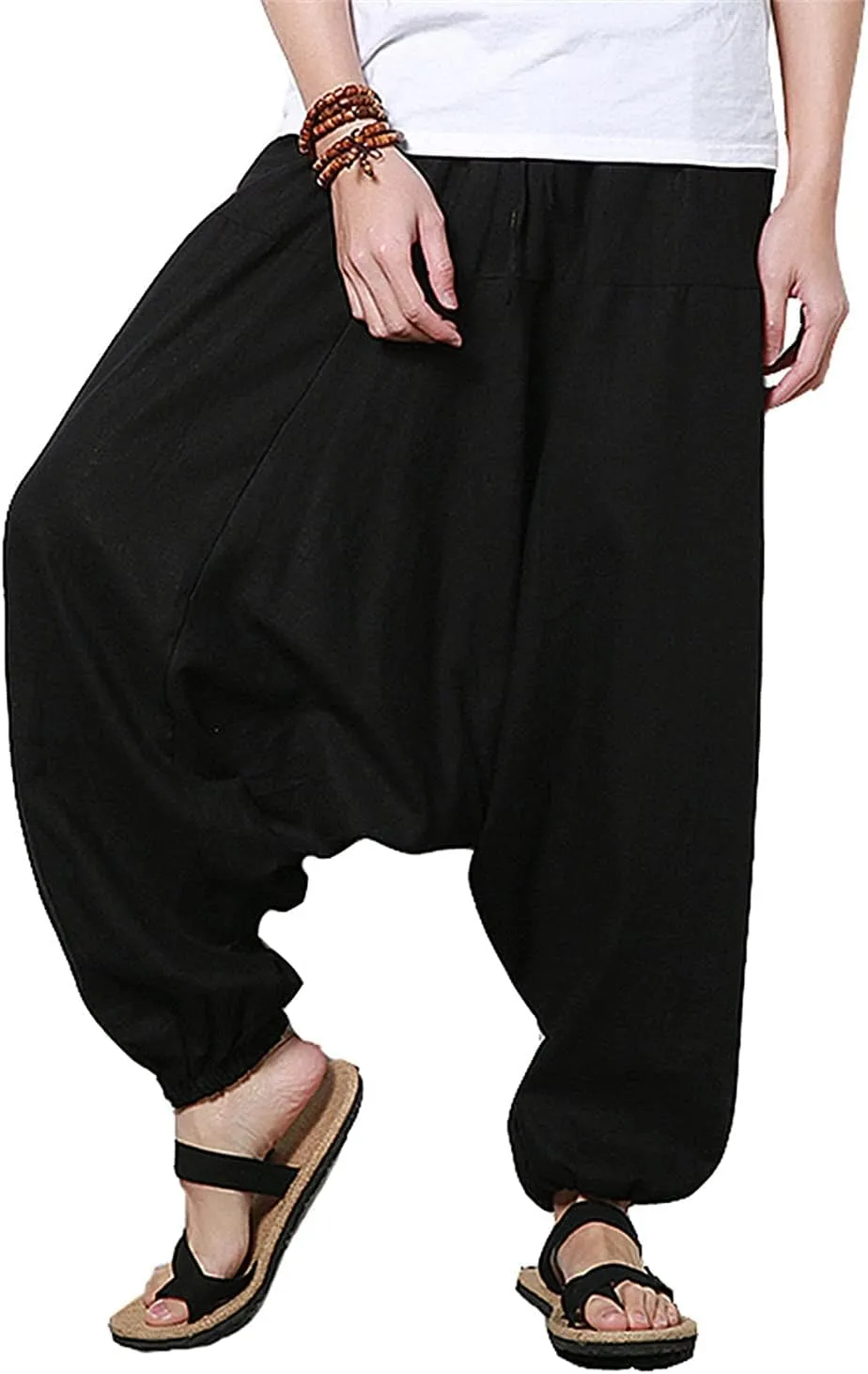 CLANMILUMS Men Women Harem Pants Elastic Drawstring Waist Loose Fit Hippie Boho Aladin Yoga Pants