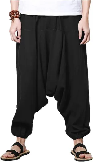 CLANMILUMS Men Women Harem Pants Elastic Drawstring Waist Loose Fit Hippie Boho Aladin Yoga Pants