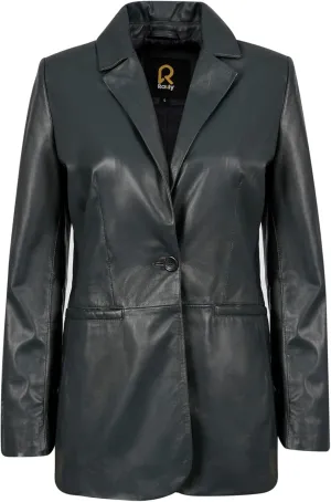 Classic 2-Button Lambskin Leather Blazer Women - Casual Coat Long Sleeves Suit Style Real Leather Jacket for Women