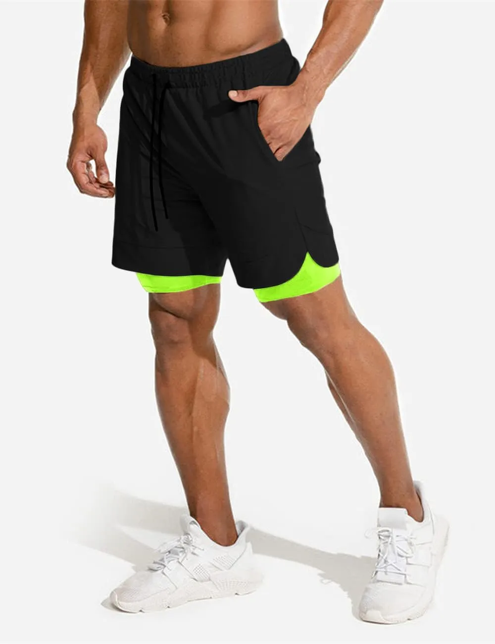 COOFANDY Men's 2 Pack Running Shorts 2 in 1 Workout Shorts Quick Dry Gym Training Athletic Jogger with Phone Pockets