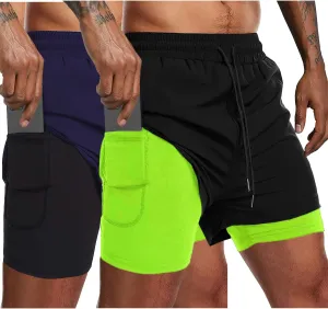 COOFANDY Men's 2 Pack Running Shorts 2 in 1 Workout Shorts Quick Dry Gym Training Athletic Jogger with Phone Pockets