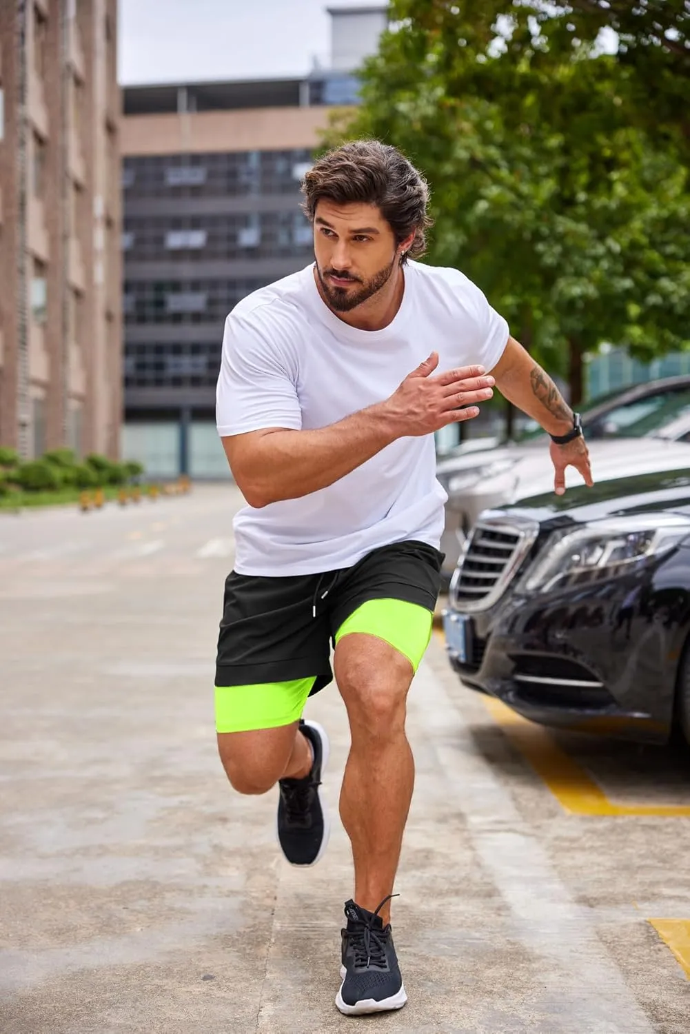 COOFANDY Men's 2 Pack Running Shorts 2 in 1 Workout Shorts Quick Dry Gym Training Athletic Jogger with Phone Pockets