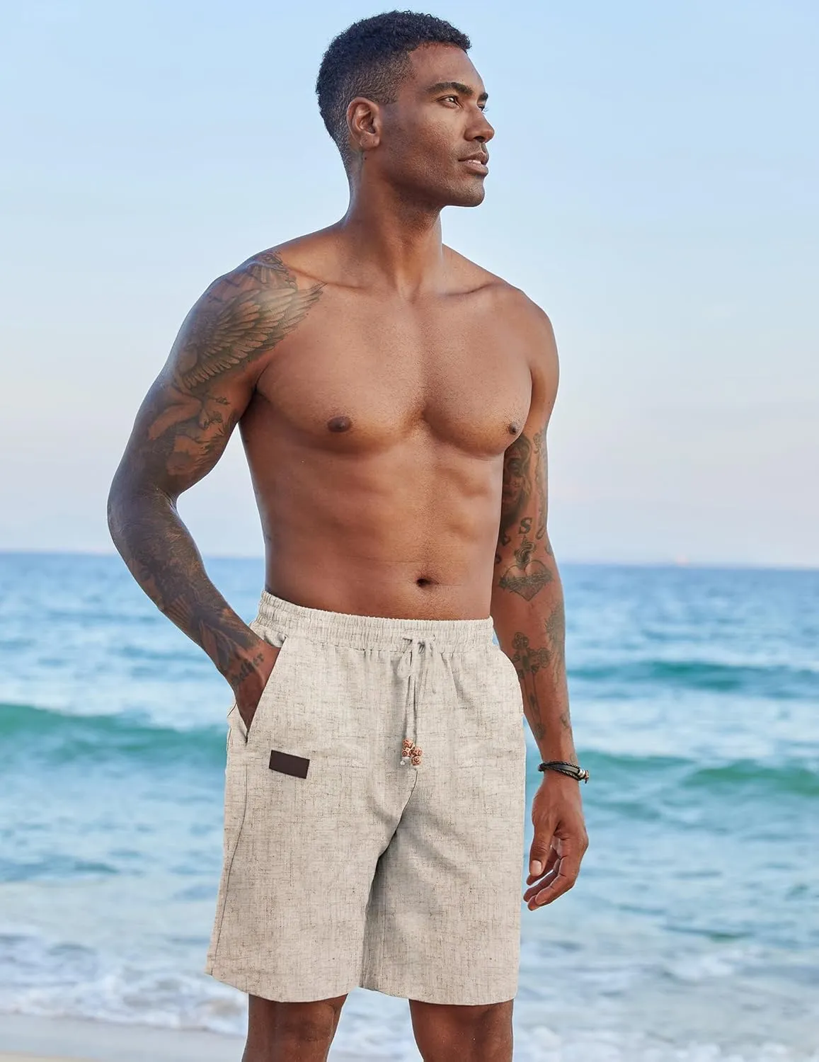 COOFANDY Mens Casual Linen Shorts Elastic Waist Drawstring Loose Fit Summer Beach Vacation Shorts with Pockets