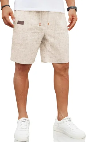 COOFANDY Mens Casual Linen Shorts Elastic Waist Drawstring Loose Fit Summer Beach Vacation Shorts with Pockets