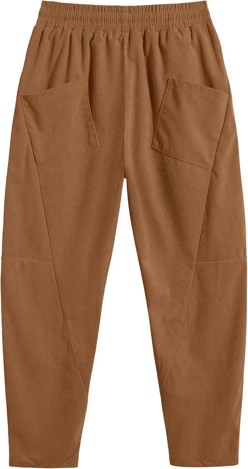 COOFANDY Men's Corduroy Pants Elastic Waist Drawstring Harem Pants Fashion Loose Casual Long Trousers with 4 Pockets