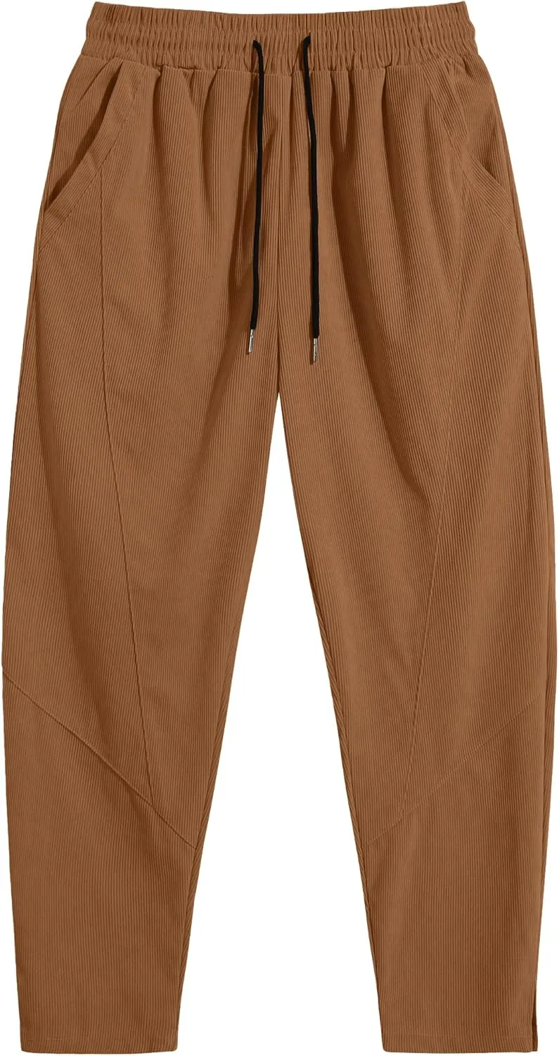 COOFANDY Men's Corduroy Pants Elastic Waist Drawstring Harem Pants Fashion Loose Casual Long Trousers with 4 Pockets
