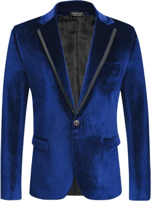 COOFANDY Men's Velvet Blazer Notched Lapel One Button Velour Tuxedo Jacket for Prom Wedding Party Dinner
