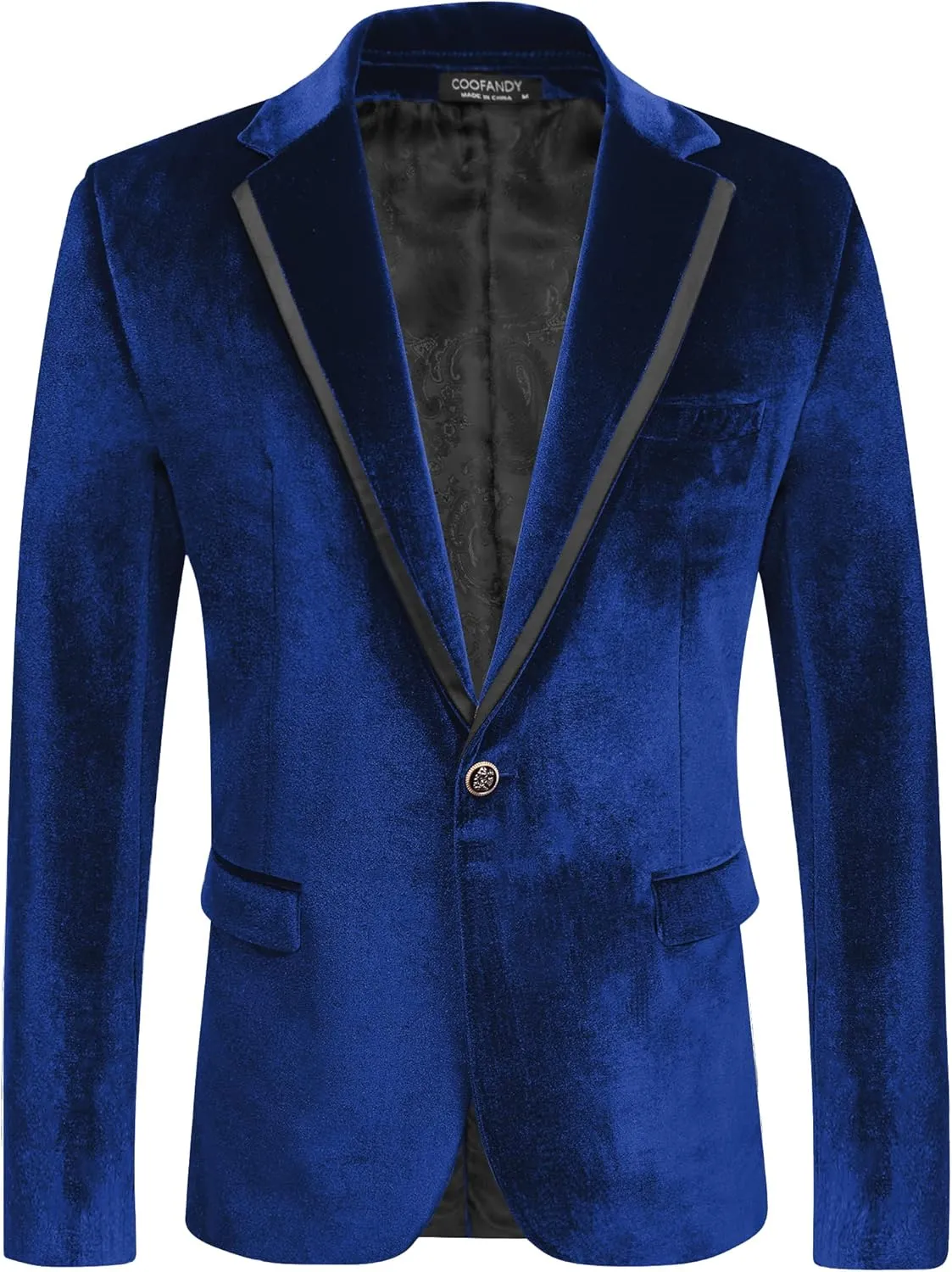 COOFANDY Men's Velvet Blazer Notched Lapel One Button Velour Tuxedo Jacket for Prom Wedding Party Dinner