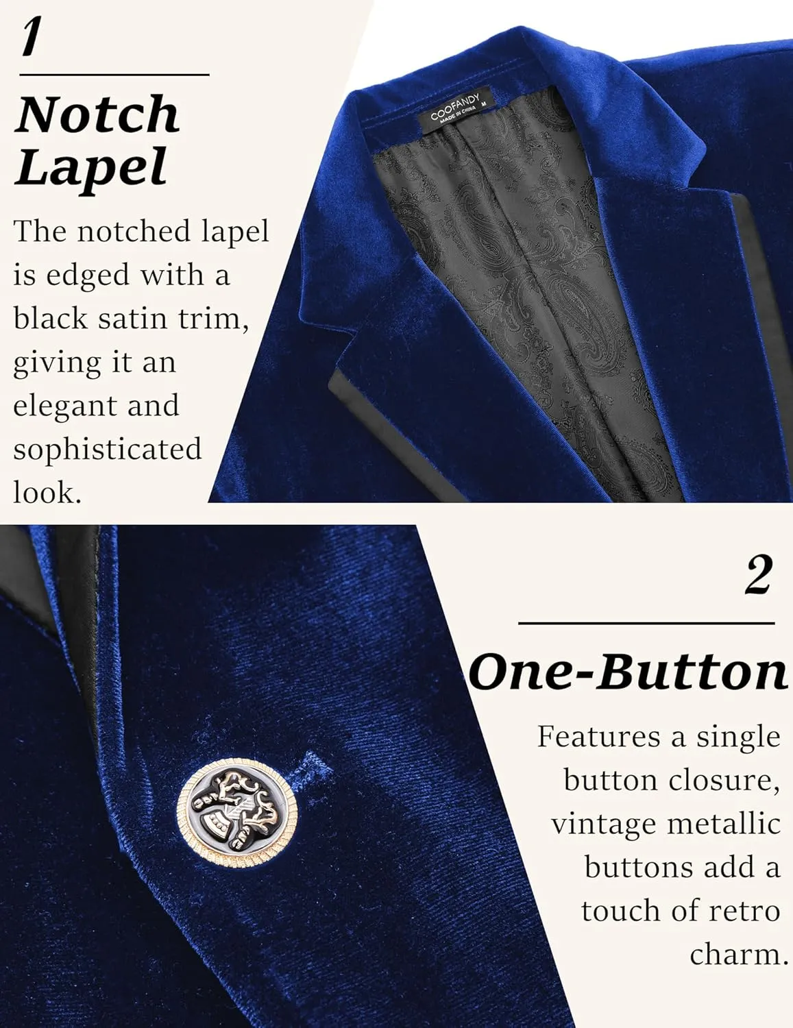 COOFANDY Men's Velvet Blazer Notched Lapel One Button Velour Tuxedo Jacket for Prom Wedding Party Dinner